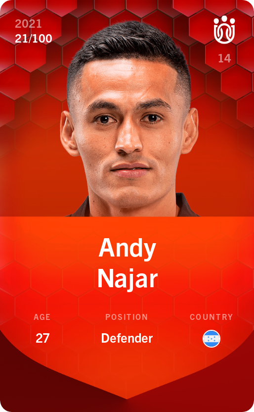 Sorare - Sorare Official - Andy Najar 2021-22 • Rare 21/100 - NFT # 93213125018375563558025480449669763366881389152986746072529163711801162482589