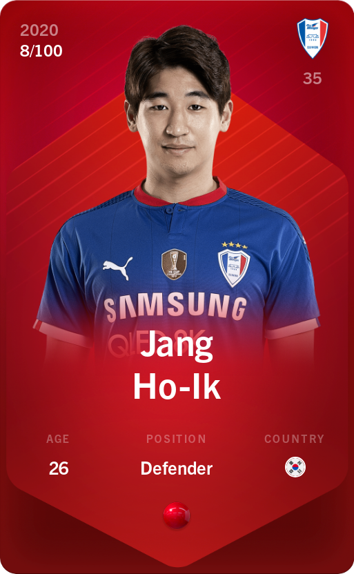 Sorare - Sorare Official - Jang Ho-Ik 2020-21 • Rare 8/100 - NFT # 102005688819933966453756402599501043524024139485918105459893599812189361604372