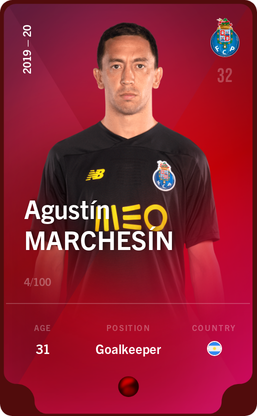 Sorare - Sorare Official - Agustín Marchesín 2019-20 • Rare 4/100 - NFT # 68812665020125636800454926854868407531768484551097795444201548063228277653549
