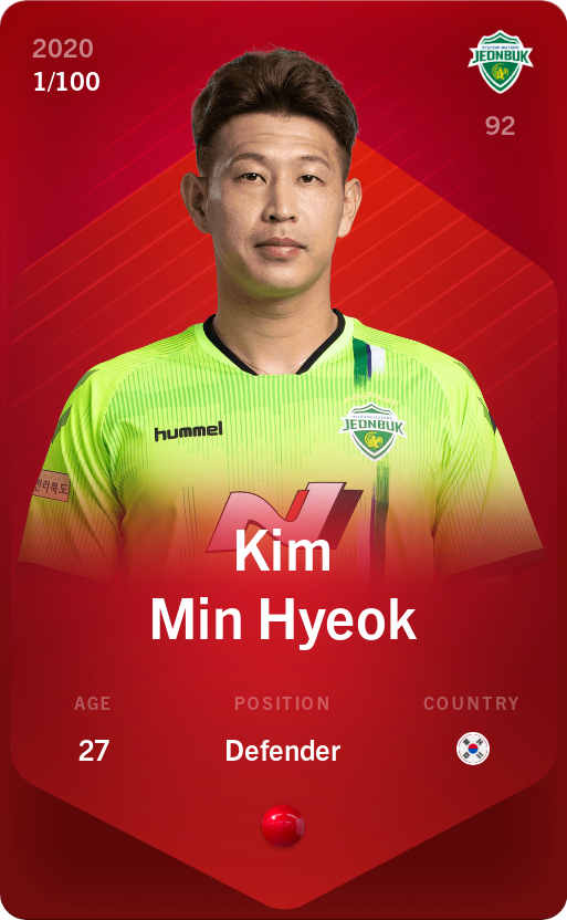 Sorare - Sorare Official - Kim Min Hyeok 2020-21 • Rare 1/100 - NFT # 80440420419406816282991877208225396794910967303490042084584830452611913477348