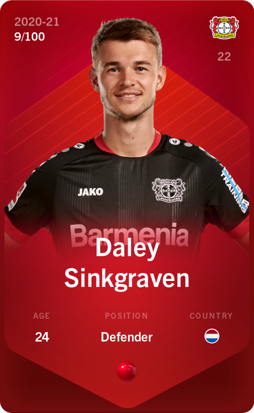 Sorare - Sorare Official - Daley Sinkgraven 2020-21 • Rare 9/100 - NFT # 46082627684501185534863966585906666042121291750453948236611288322042844067556