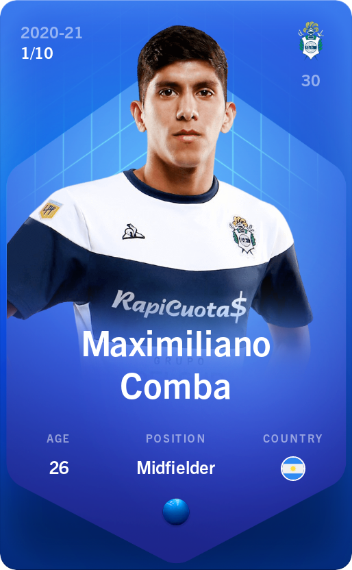 Sorare - Sorare Official - Maximiliano Comba 2020-21 • Super Rare 1/10 - NFT # 32422874323046506560608239298856564629635316943323972903021342217499223641904