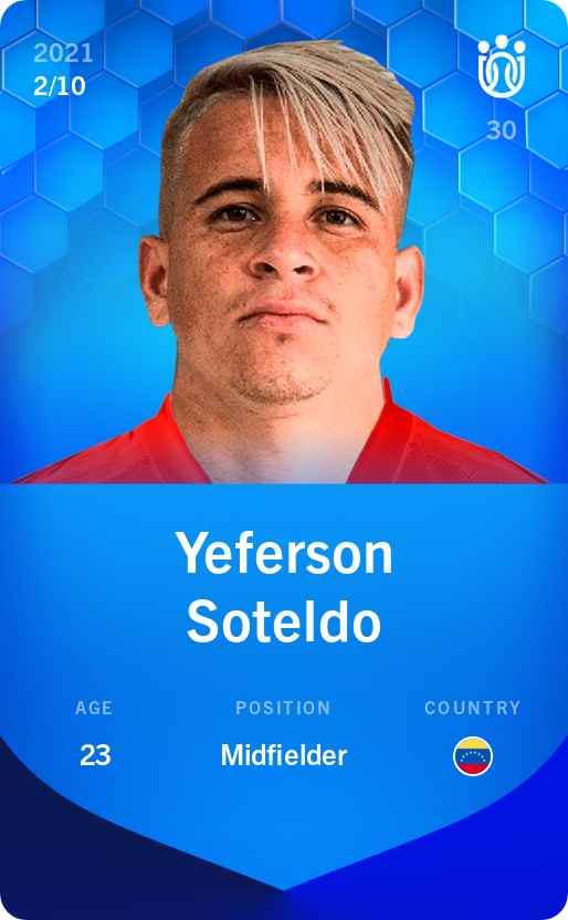 Sorare - Sorare Official - Yeferson Soteldo 2021-22 • Super Rare 2/10 - NFT # 107457575984221712438351471868843267609906525527942574503030202754310983667561