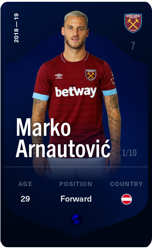 Sorare - Sorare Official - Marko Arnautović 2018-19 • Super Rare 1/10 - NFT # 41665675819403089919098487581402548202286102651683868281740070631736328154021