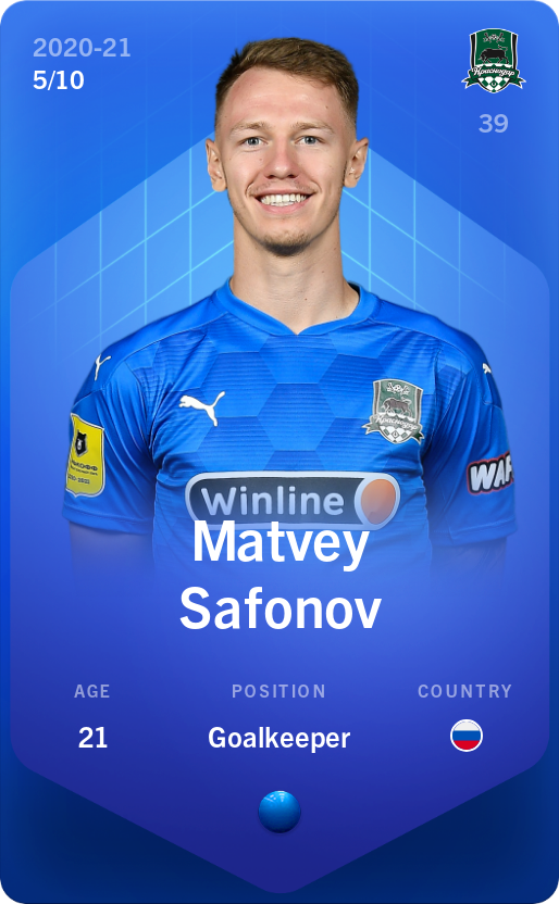 Sorare - Sorare Official - Matvey Safonov 2020-21 • Super Rare 5/10 - NFT # 57921114074817558647334513133582276259421467607377551149541931527018271651129