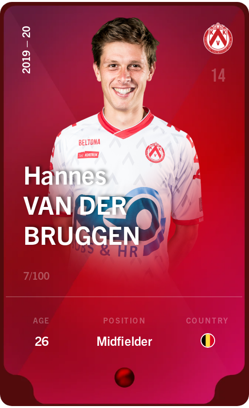 Sorare - Sorare Official - Hannes Van der Bruggen 2019-20 • Rare 7/100 - NFT # 41340023827977681687093437577501853373096113807664923775924454770503990279070