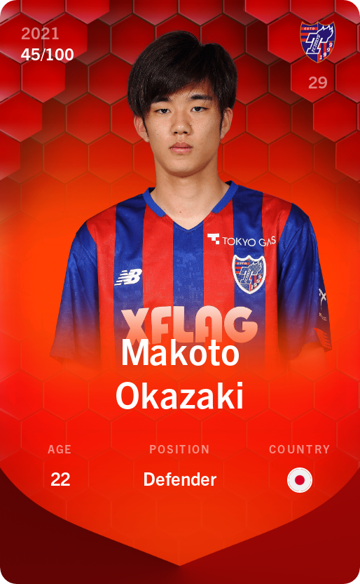 Sorare - Sorare Official - Makoto Okazaki 2021-22 • Rare 45/100 - NFT # 92921560414679009360311348034246576454158073592272224476989771978590518857481