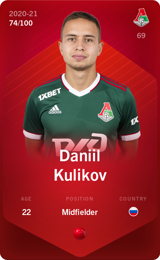 Sorare - Sorare Official - Daniil Kulikov 2020-21 • Rare 74/100 - NFT # 85948136913410114110201565944284424010049120545516632988733045168940722157991