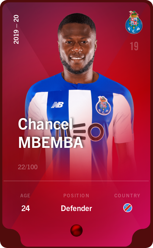 Sorare - Sorare Official - Chancel Mbemba 2019-20 • Rare 22/100 - NFT # 78938262836603302732332673856137844567867558186805852252689817406170530840537