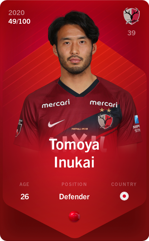 Sorare - Sorare Official - Tomoya Inukai 2020-21 • Rare 49/100 - NFT # 43305816815815316201835171741537810129342272293297975200440727771394576108309