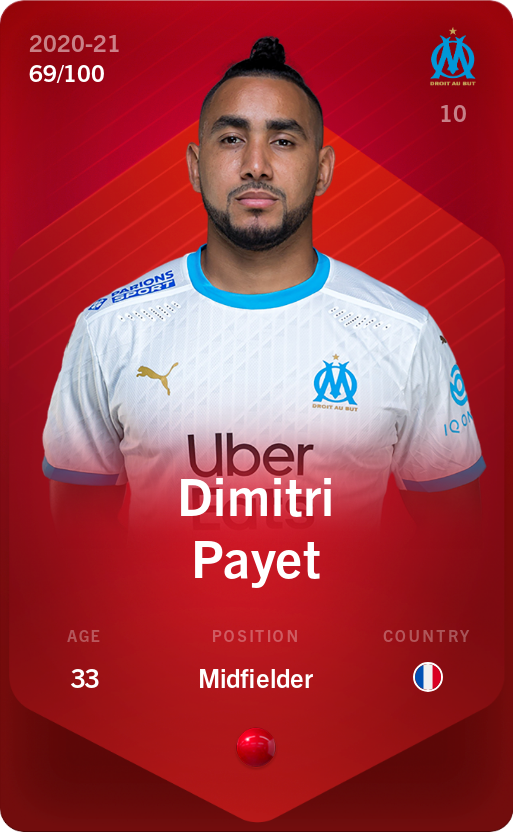 Sorare - Sorare Official - Dimitri Payet 2020-21 • Rare 69/100 - NFT # 45970225399244835226476111743547584672559698702437750821612149060135737277055