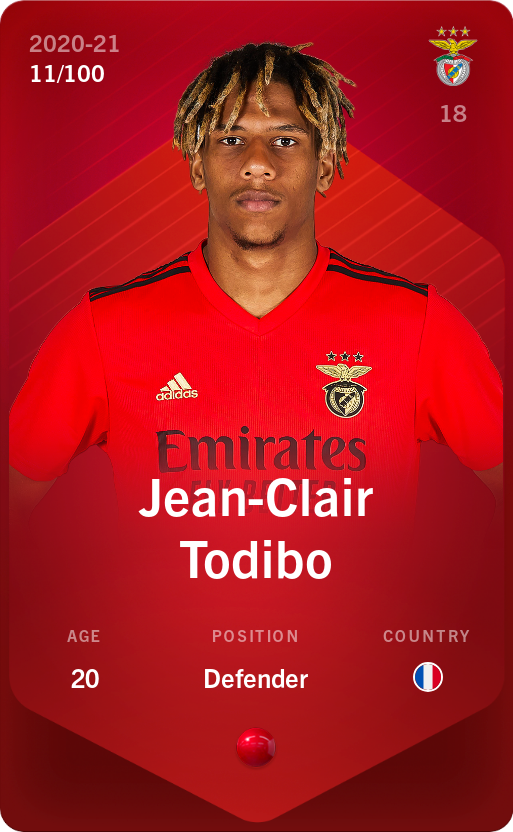 Sorare - Sorare Official - Jean-Clair Todibo 2020-21 • Rare 11/100 - NFT # 22398692804146140668497022989602549075131961882523987061984725464621259512751