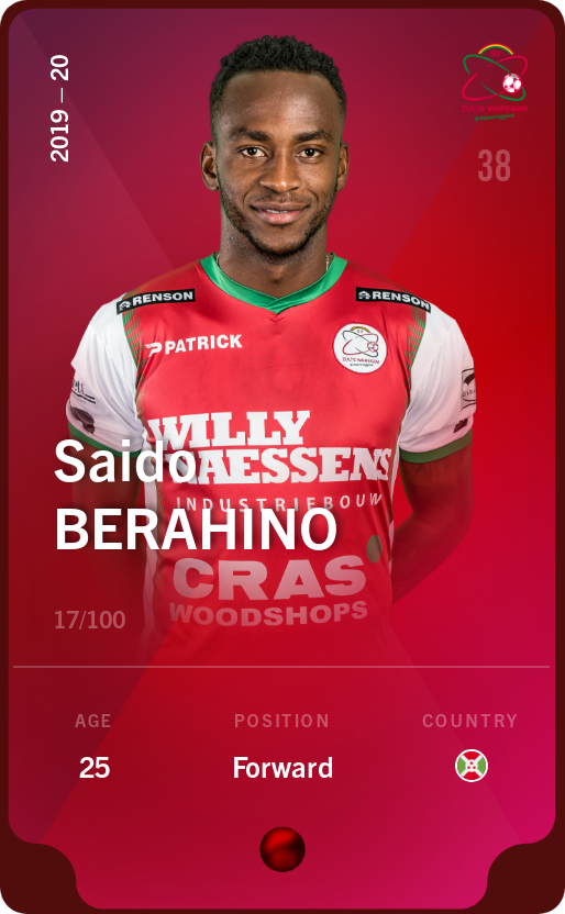 Sorare - Sorare Official - Saido Berahino 2019-20 • Rare 17/100 - NFT # 70060242502777062917974636225018369968509338891775844768346839329258653112457