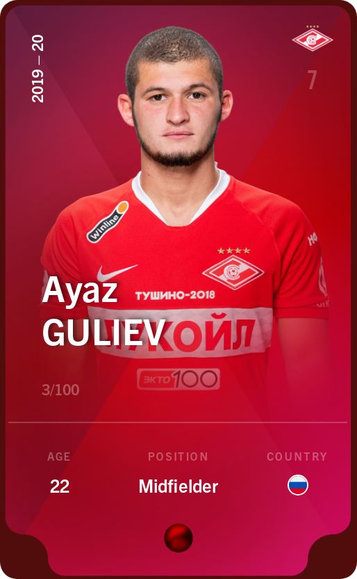 Sorare - Sorare Official - Ayaz Guliev 2019-20 • Rare 3/100 - NFT # 114891501283593084928845809933681585805733838357682682484221095182376141741422