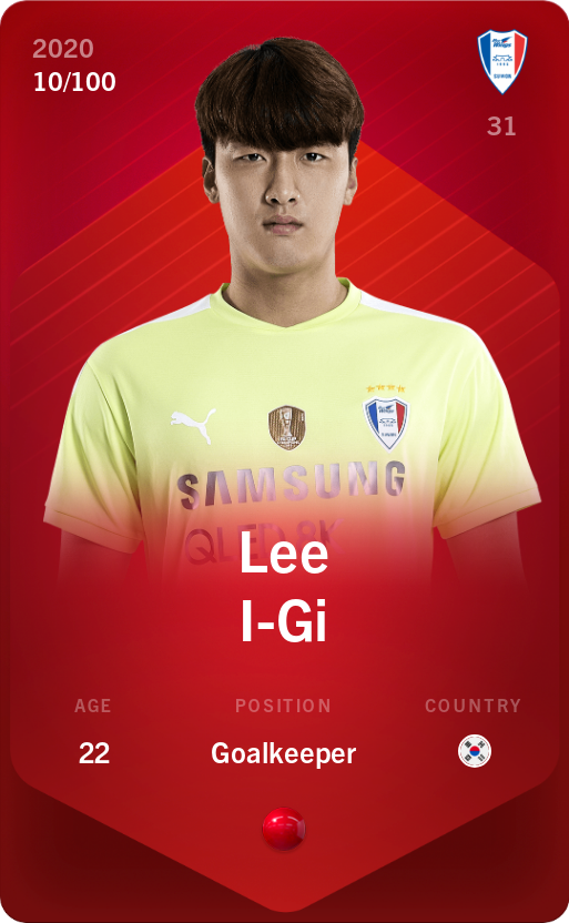 Sorare - Sorare Official - Lee I-Gi 2020-21 • Rare 10/100 - NFT # 92910829952371872131339668138007921028458819056558841614394570320476270330418