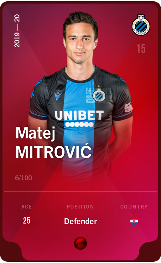Sorare - Sorare Official - Matej Mitrović 2019-20 • Rare 6/100 - NFT # 48406892460022619980999188001188591560885067384467276052650242730905031838475