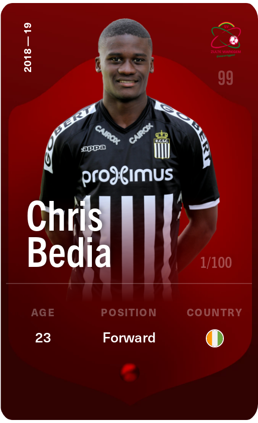 Sorare - Sorare Official - Chris Bedia 2018-19 • Rare 1/100 - NFT # 7749725428540000585789277640012124668685821144299112546683237040103230314340