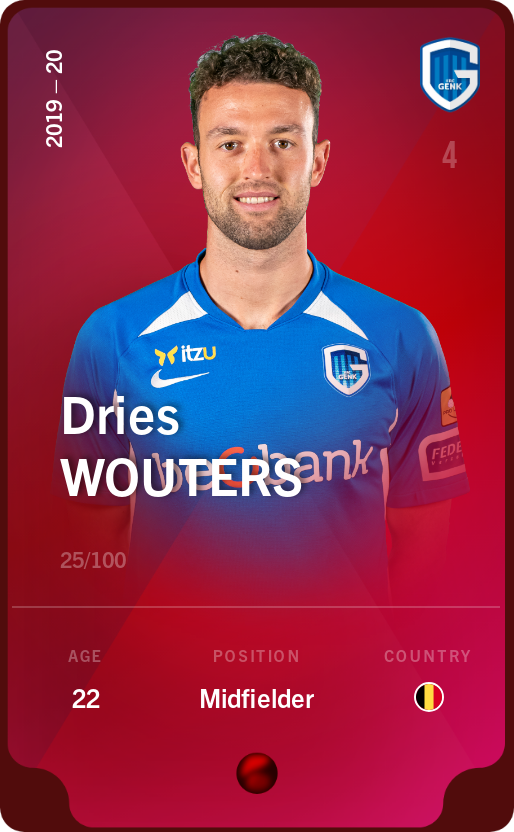 Sorare - Sorare Official - Dries Wouters 2019-20 • Rare 25/100 - NFT # 88944761364595244537107650413932673253933008411420604050235414453131652299424