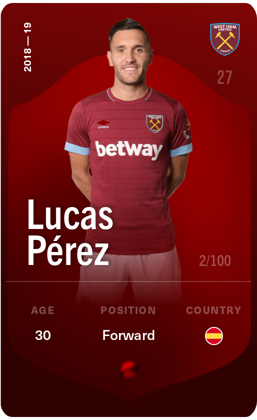 Sorare - Sorare Official - Lucas Pérez 2018-19 • Rare 2/100 - NFT # 4582920934726122827590568482993243759472038747914825726362033794332024666241