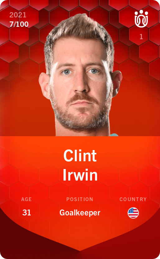 Sorare - Sorare Official - Clint Irwin 2021-22 • Rare 7/100 - NFT # 41150628835395973500487494375121503962723600745007729994527645195553543950011