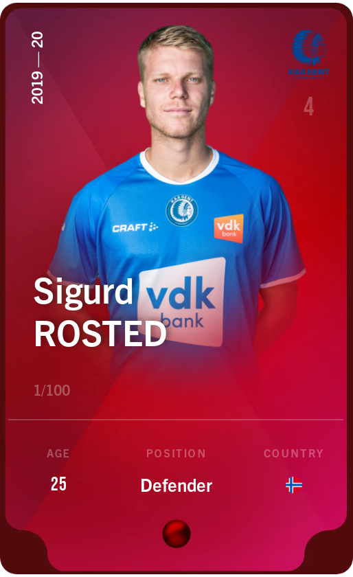 Sorare - Sorare Official - Sigurd Rosted 2019-20 • Rare 1/100 - NFT # 70652522174674075243511256109169868280801662493819566988406802791654592791607