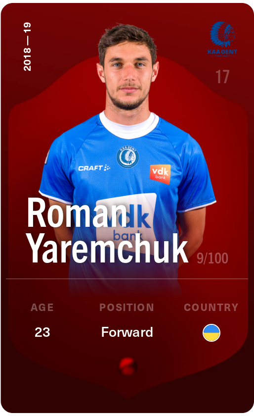 Sorare - Sorare Official - Roman Yaremchuk 2018-19 • Rare 9/100 - NFT # 115465813420860364929298409452655535598130594947635890067703417212096431994691