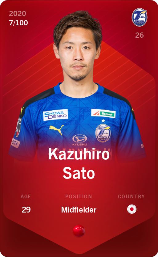 Sorare - Sorare Official - Kazuhiro Sato 2020-21 • Rare 7/100 - NFT # 50392244200294023074336971150964055542010287907529802373474853640350563284528