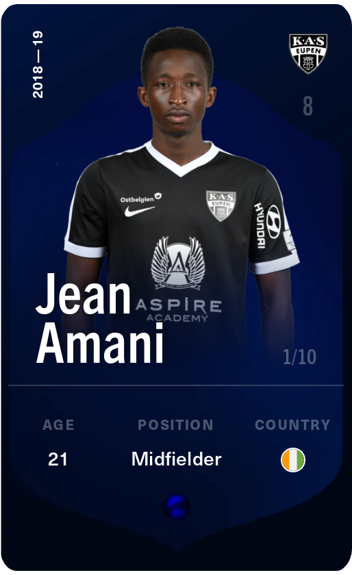 Sorare - Sorare Official - Jean Amani 2018-19 • Super Rare 1/10 - NFT # 99554215183356571093684835299556068226011711485772130789556640443342072171231