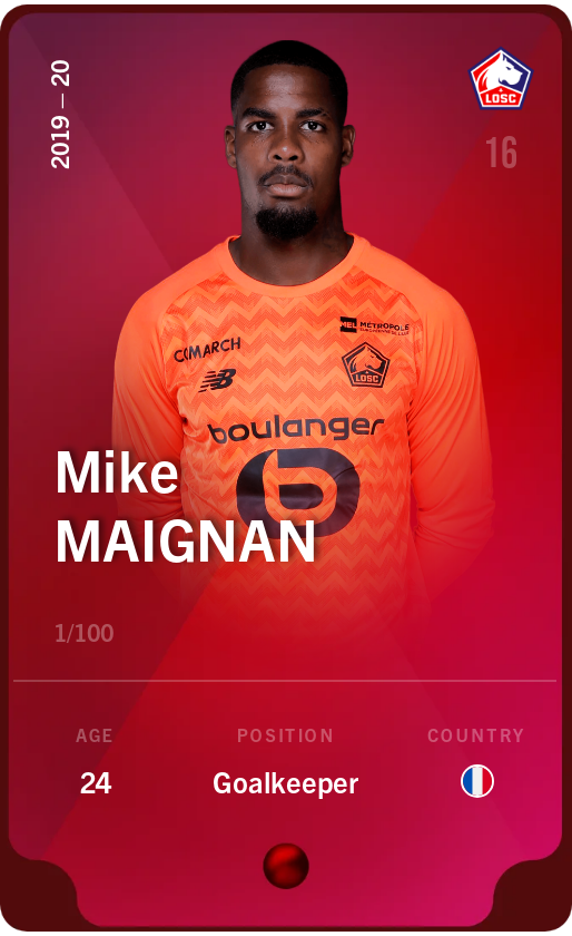 Sorare - Sorare Official - Mike Maignan 2019-20 • Rare 1/100 - NFT # 45181179364091155697420919855538808458569471996284886528433508765149143354686