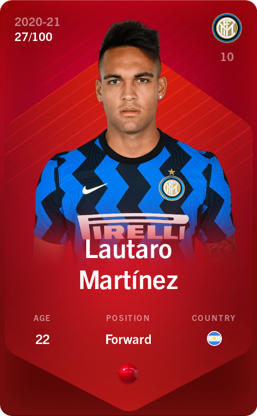 Sorare - Sorare Official - Lautaro Martínez 2020-21 • Rare 27/100 - NFT # 92404712488698394275500343417580129748375337166977696540374849983632197477796