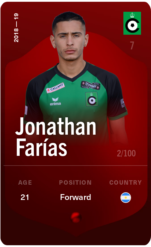 Sorare - Sorare Official - Jonathan Farías 2018-19 • Rare 2/100 - NFT # 17304371741116225988725816384107816634110447648306991104655520337857621127928