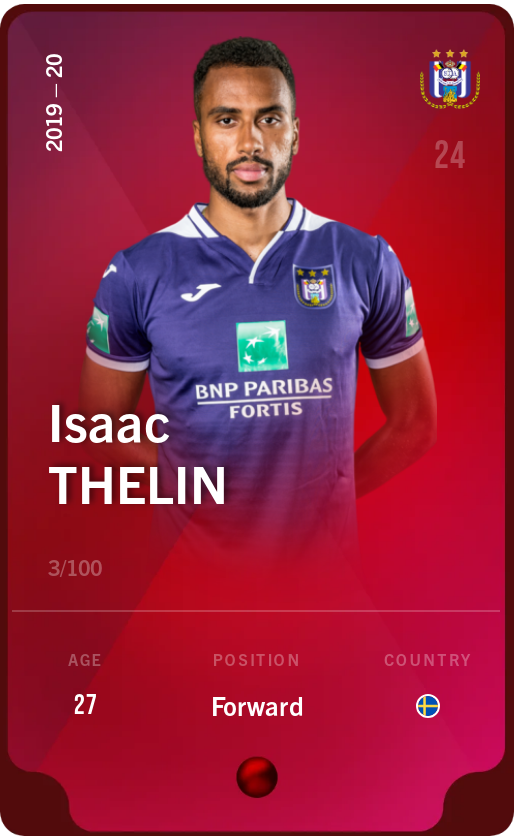 Sorare - Sorare Official - Isaac Thelin 2019-20 • Rare 3/100 - NFT # 38429496113791618653065689532452608399634069577343477317193846407928487362851