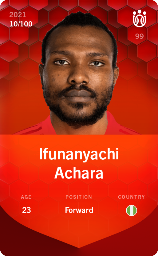 Sorare - Sorare Official - Ifunanyachi Achara 2021-22 • Rare 10/100 - NFT # 34904024200498204878411119907972137532539848712913739825476132741984609357410