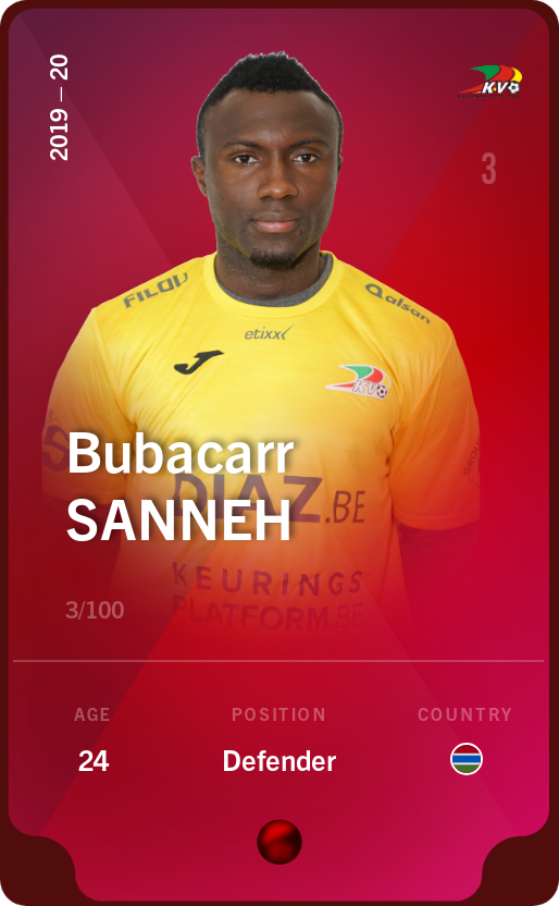 Sorare - Sorare Official - Bubacarr Sanneh 2019-20 • Rare 3/100 - NFT # 37339934877649960693461029968137502956636603684953592850340250982990227252826