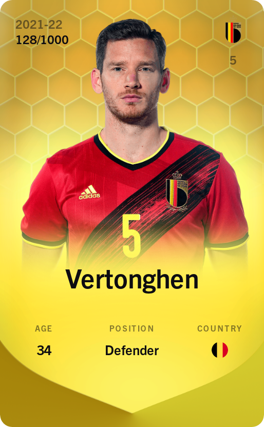 Sorare - Sorare Official - Vertonghen 2021-22 • Limited 128/1000 - NFT # 95290216045208334844785758240332389496383405279798210823767492553041779996165