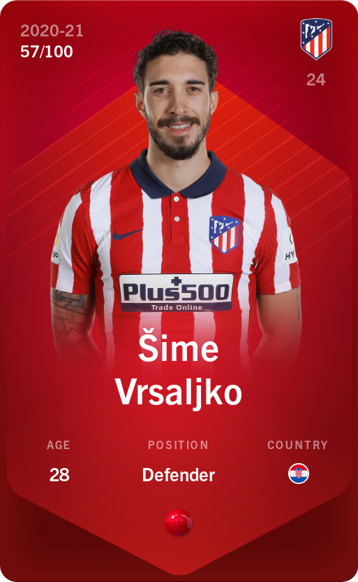 Sorare - Sorare Official - Šime Vrsaljko 2020-21 • Rare 57/100 - NFT # 43725971258298054130305251123919192937896195731203403506069979039064850306400