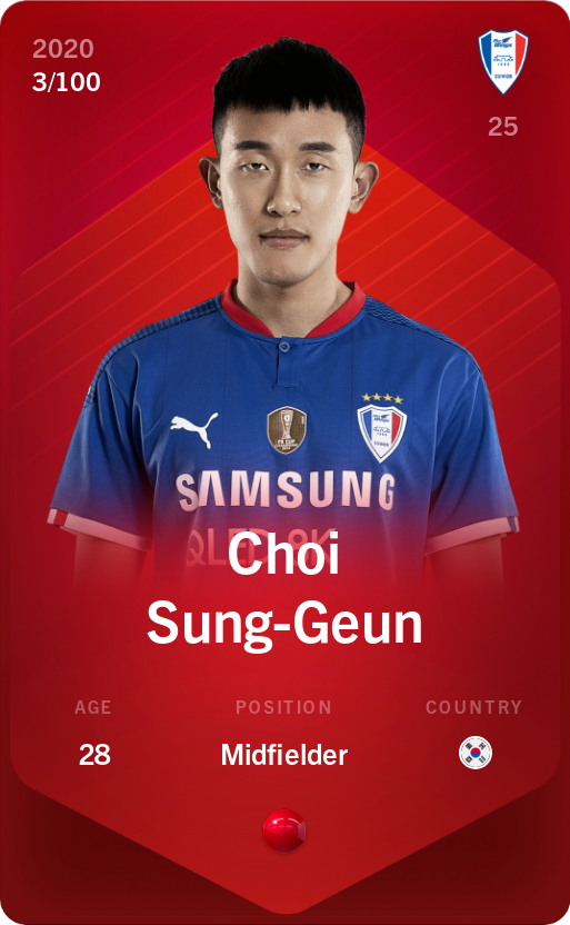 Sorare - Sorare Official - Choi Sung-Geun 2020-21 • Rare 3/100 - NFT # 73672099548481578716921469061403917501519524326752153600317455311468958445481