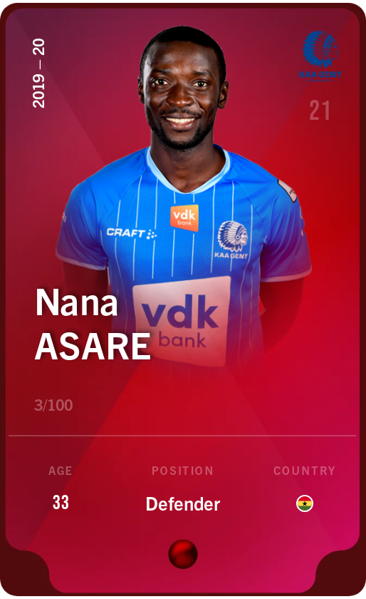 Sorare - Sorare Official - Nana Asare 2019-20 • Rare 3/100 - NFT # 1975504453025703252459642563776535020631859612616706209275046644941283935029