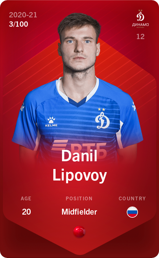 Sorare - Sorare Official - Danil Lipovoy 2020-21 • Rare 3/100 - NFT # 63800715826149257853233696081566319135839852278123120673322654446854851581413