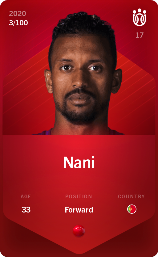 Sorare - Sorare Official - Nani 2020-21 • Rare 3/100 - NFT # 32780189929868405091659463688985674901714597656252233606655228740154738192143