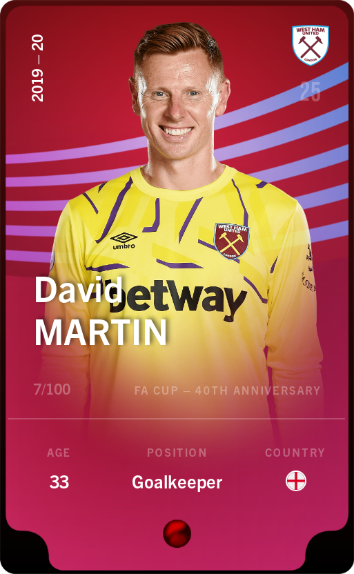 Sorare - Sorare Official - David Martin 2019-20 • Rare 7/100 - NFT # 55250084930758357012780913161732683008385008147210120475066749874969624852658