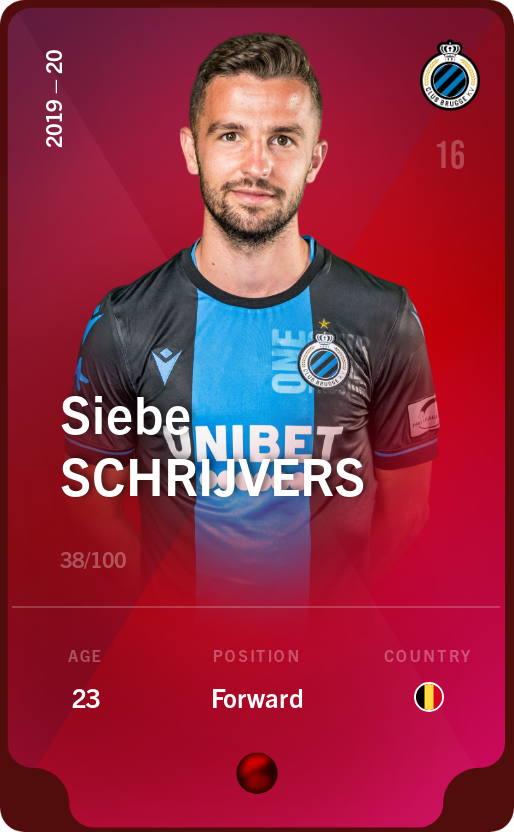 Sorare - Sorare Official - Siebe Schrijvers 2019-20 • Rare 38/100 - NFT # 25021223270718849337502109748816073536725112038463620838823084534231563783614