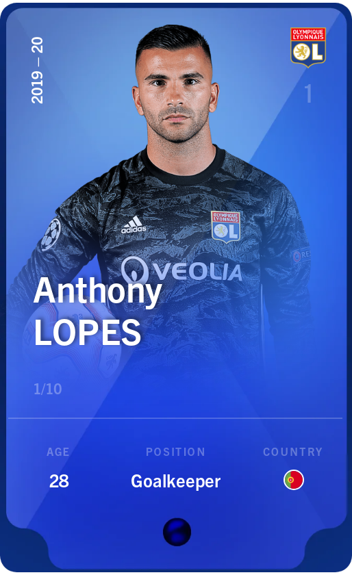 Sorare - Sorare Official - Anthony Lopes 2019-20 • Super Rare 1/10 - NFT # 113742854642894523842161463158886589164600413527120707245638034680182788178918