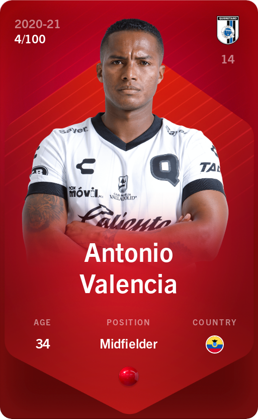 Sorare - Sorare Official - Antonio Valencia 2020-21 • Rare 4/100 - NFT # 72916963331762195654487213424839434273200674044934763295723139127411403680530