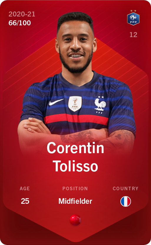 Sorare - Sorare Official - Corentin Tolisso 2020-21 • Rare 66/100 - NFT # 66474529856896418407359336300986988382173448560356573501209800296038052818176