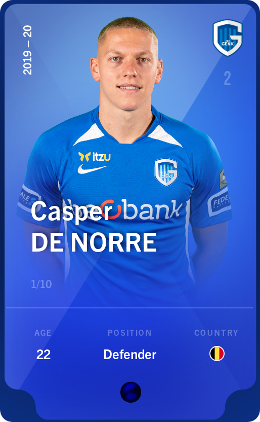 Sorare - Sorare Official - Casper De Norre 2019-20 • Super Rare 1/10 - NFT # 23296659541740613852525711788597779345997083561837580009726657965164735926473