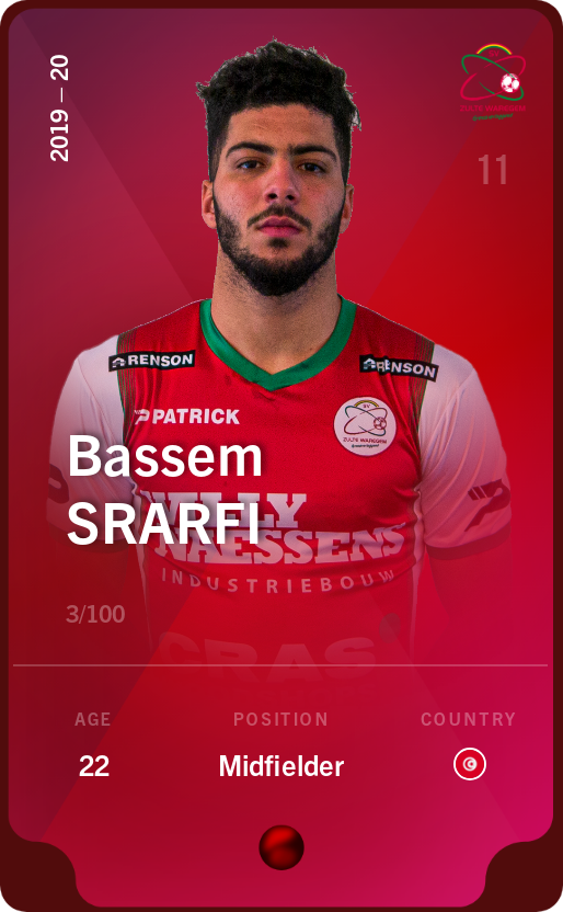 Sorare - Sorare Official - Bassem Srarfi 2019-20 • Rare 3/100 - NFT # 14450794221169561923782414660022059353923268474756277243422096284613208368306