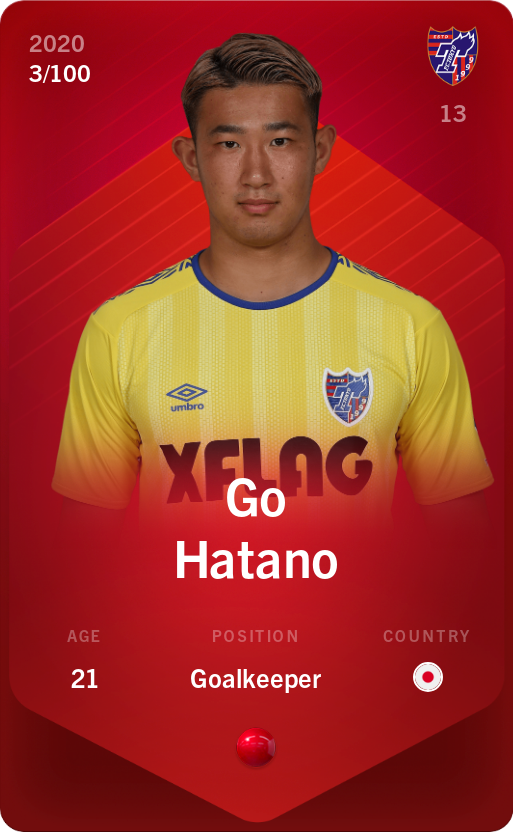 Sorare - Sorare Official - Go Hatano 2020-21 • Rare 3/100 - NFT # 28216150081911923839079306623840282223437197890543336936415613152253636633986