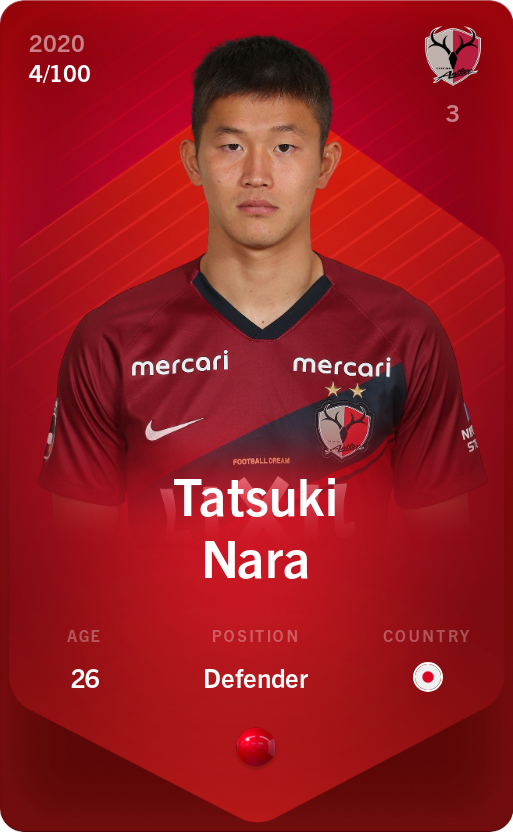 Sorare - Sorare Official - Tatsuki Nara 2020-21 • Rare 4/100 - NFT # 54085668004007328916760638600455007080293492202364677252837931447408473099257