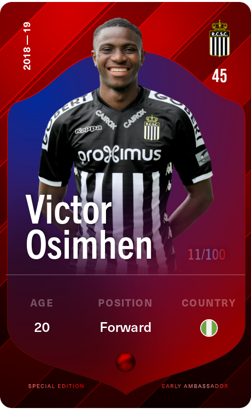 Sorare - Sorare Official - Victor Osimhen 2018-19 • Rare 11/100 - NFT # 52010972169109372869603016873966165764727627950628216005007585788630034861750